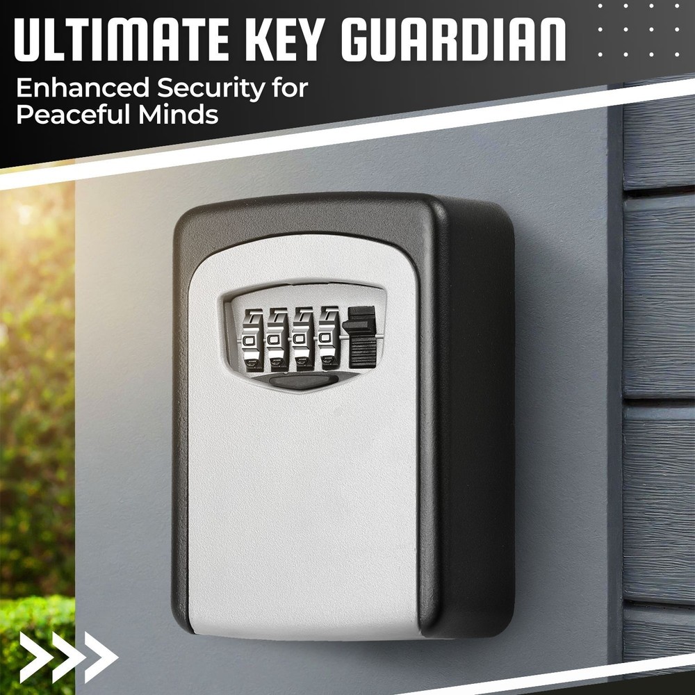 Key Lock Box - Wall Mounted Lockbox for Keys Outdoor - 4 Digit Code Combination