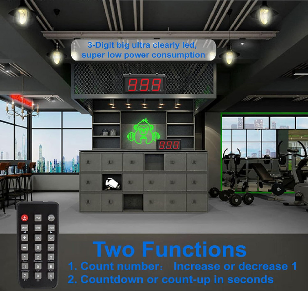 3-Digit LED Up/Down Digital Counter with Switch Box & Remote Red 4'' LED Display