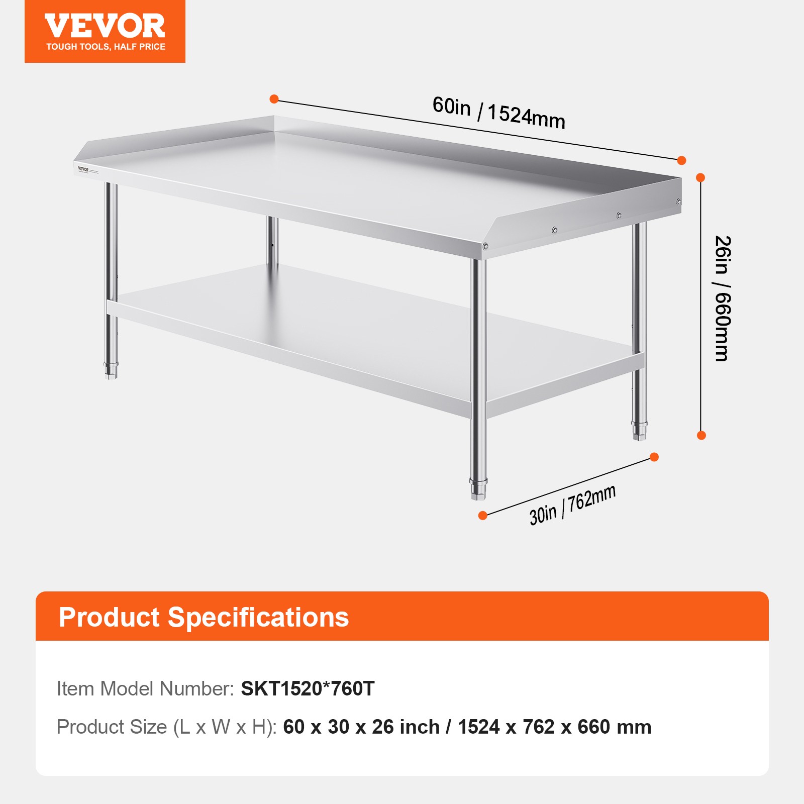 VEVOR Stainless Steel Work Table 30"x60" Commercial Food Prep Table Restaurant
