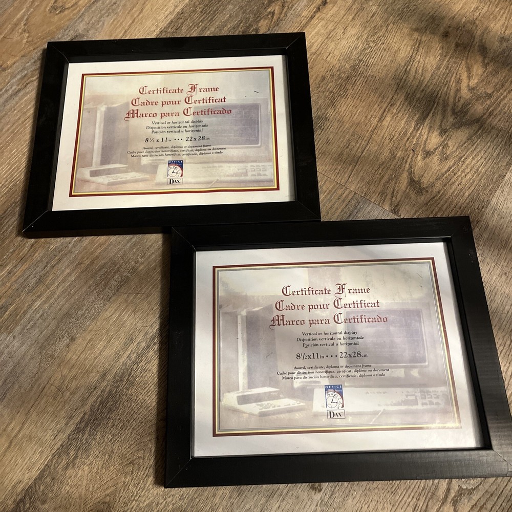 2-Pk DAX Document Frames Solid Wood Desktop/Wall Mount N15832 Black 8 1/2x11"