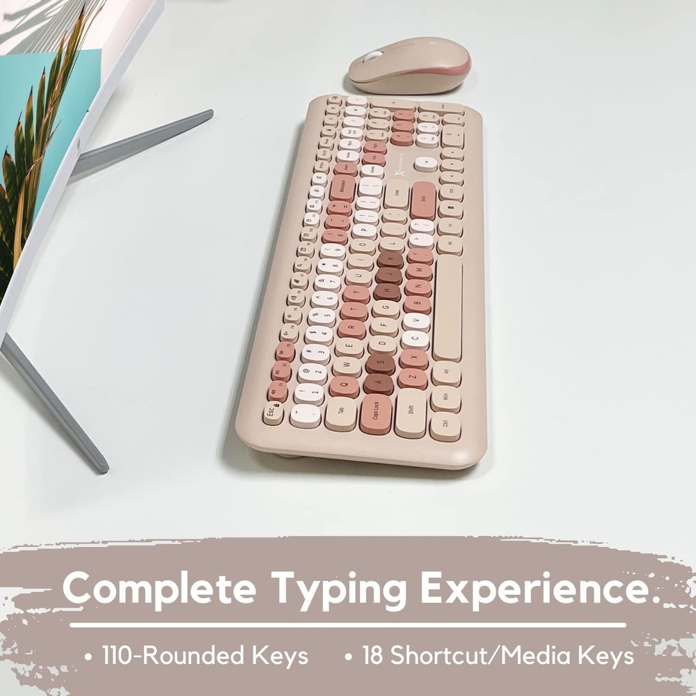 X9 Retro Typewriter Keyboard & Mouse - Brown Wireless Set for Modern Workspaces