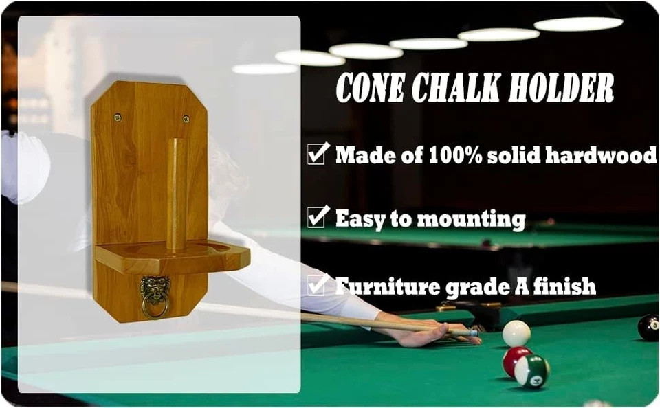 Wall Mounted Hand Chalk Holder Holder, Pool Table Accessory, Solid Wooden Cone