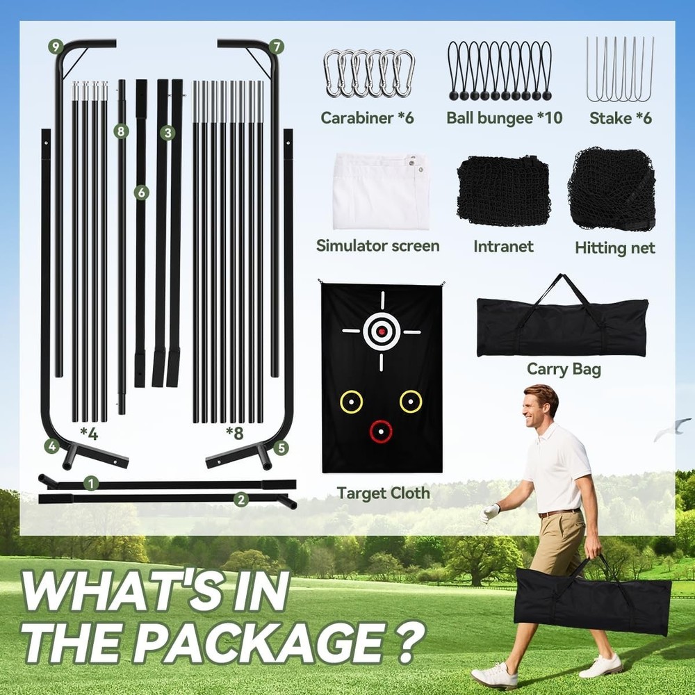 Golf Net with Simulator Impact Screen and Target Cloth 10x8ft Golf Practice Net