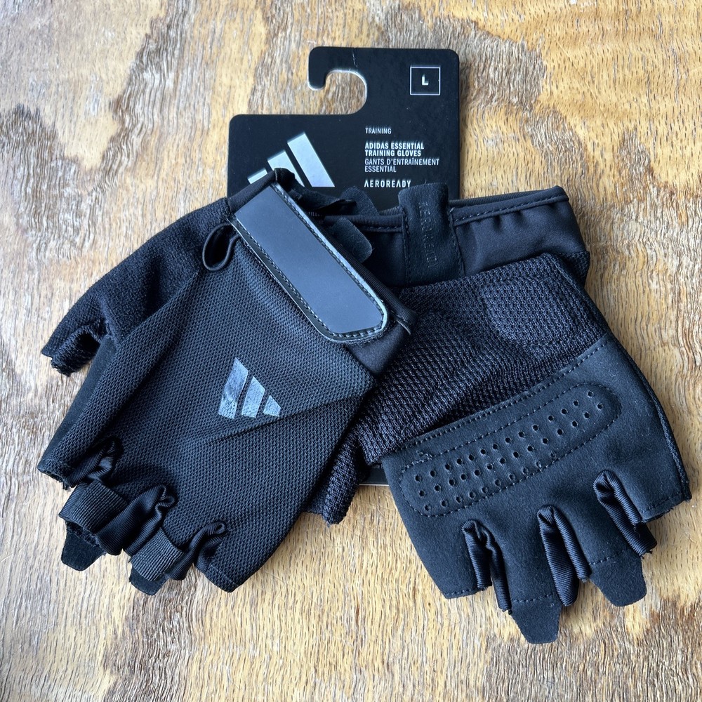 Adidas Essential Fingerless Workout Training Gloves Black Large Adjustable