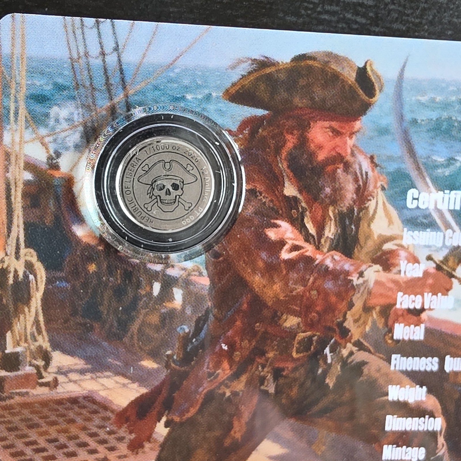 Liberia 2026 Privateers Platinum Coin .999 12 Dollars COA #0652