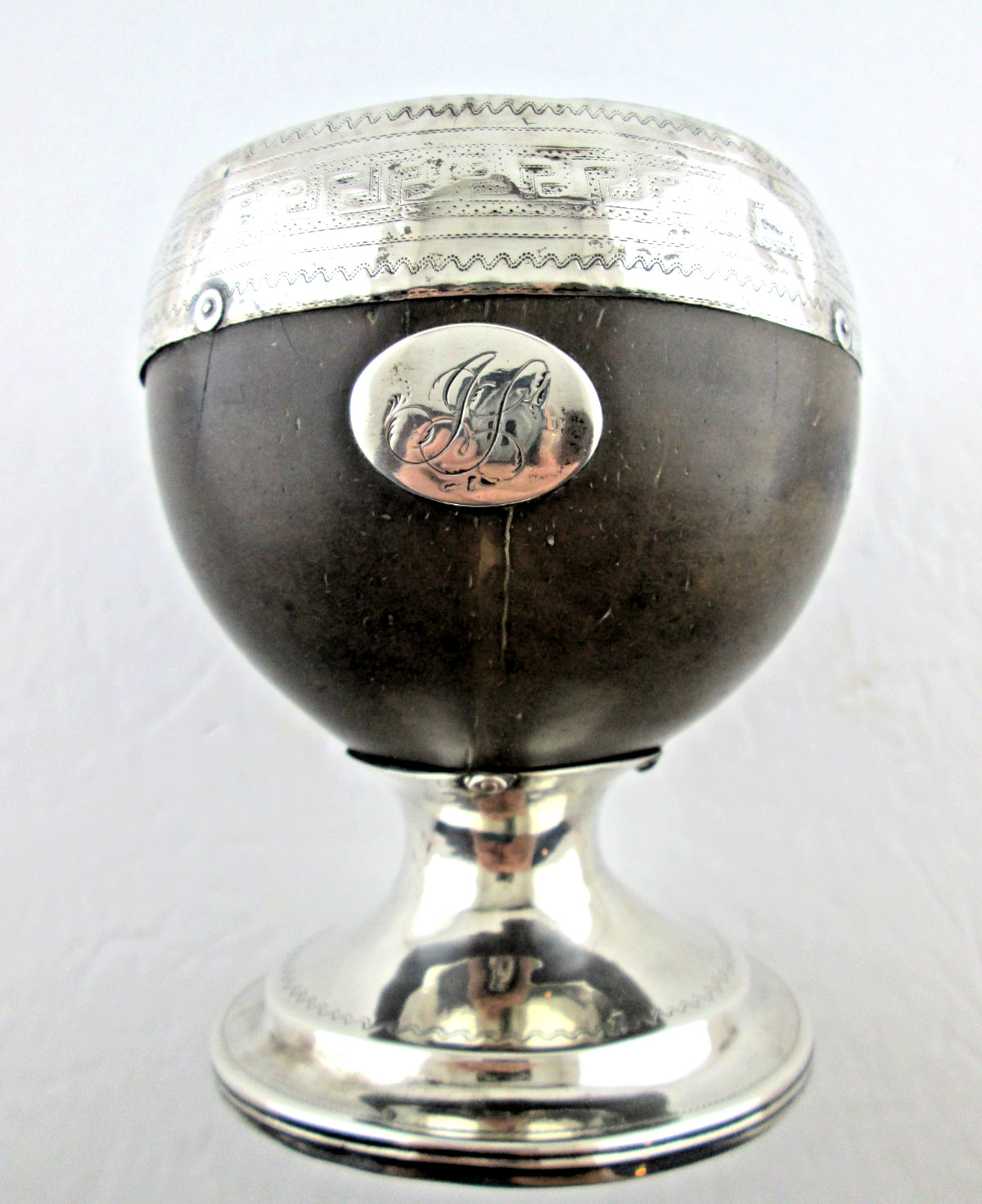 Antique English George III Appolone RUDKINS Sterling Silver Coconut Goblet