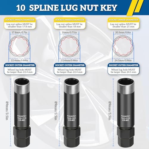 10 Spline Lug Nut Socket,Nut Socket Compatible with Bimecc 10-Spline 3 Pieces