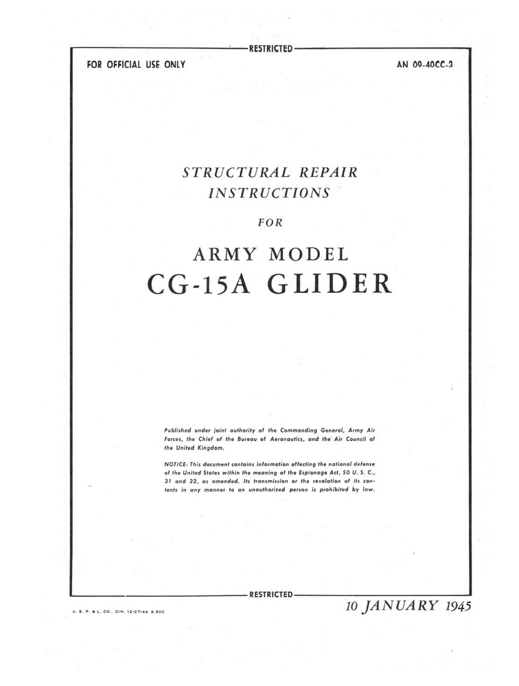 CD-R 10 MANUALS PDF CD-15A GLIDER WWII E&M, STRUCTURAL, INSTRUMENTS ARMY