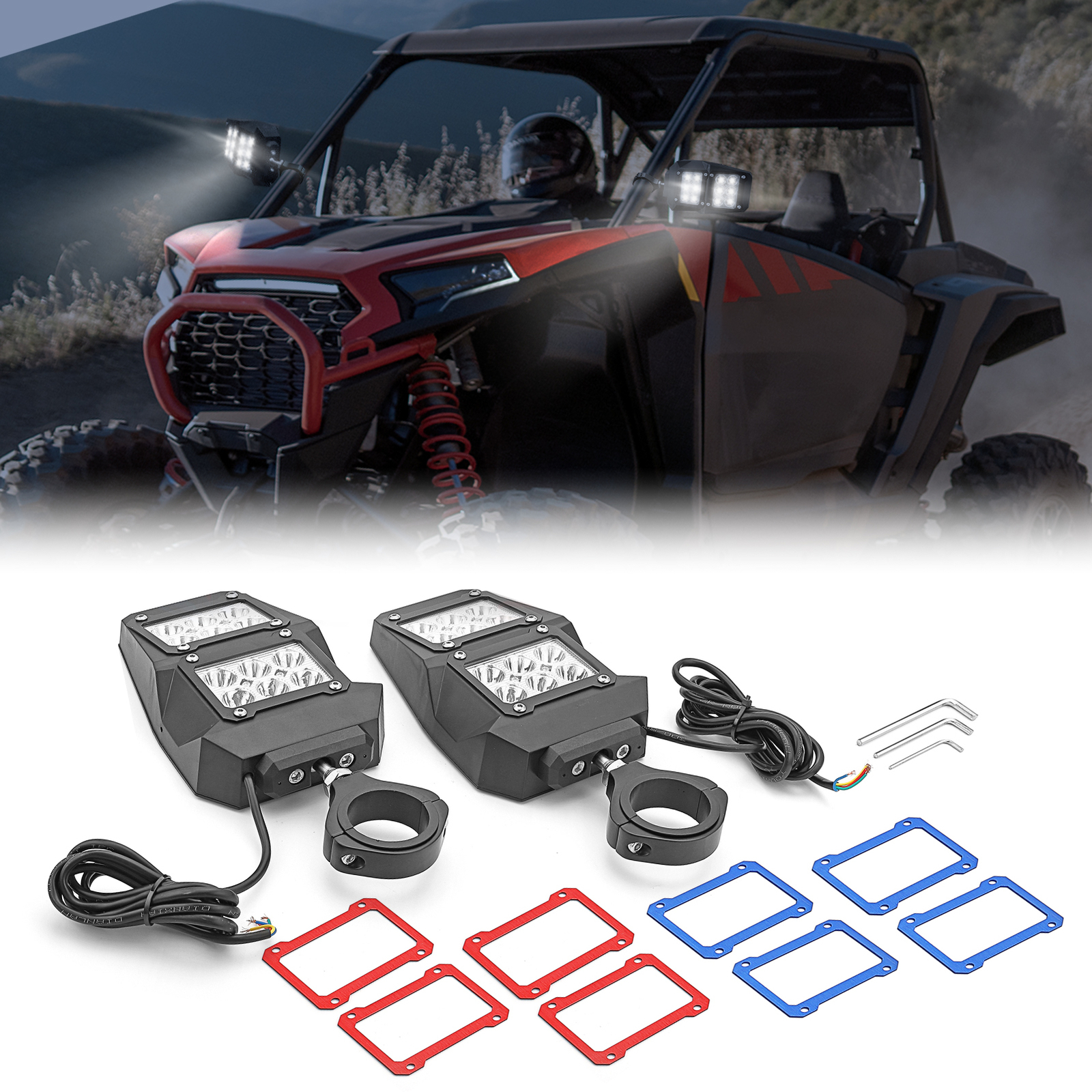 2PCS UTV Side Rear View Mirrors w/ Light for Polaris RZR 900 XP 1000 CAN-AM X3