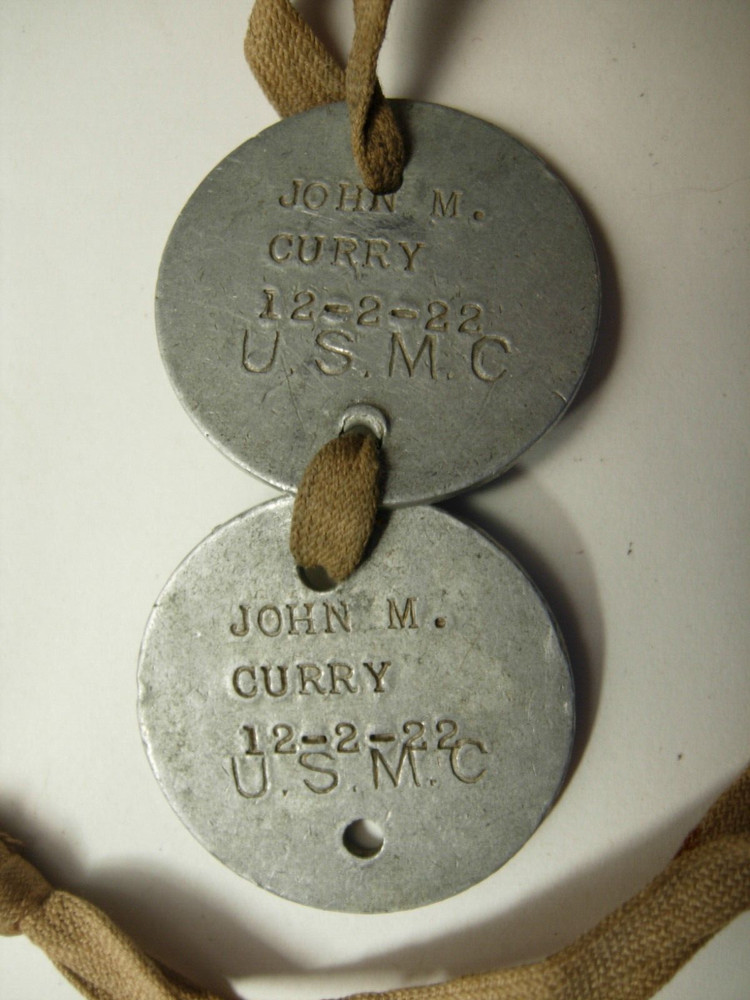 1920s Marine Corps Dog Tag Pair - John M. Curry 12-2-22 U.S.M.C.  Banana Wars XB