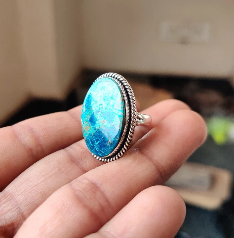 Shattuckite Gemstone Ring Solid 925 Sterling Silver Handmade Pretty Ring MK*
