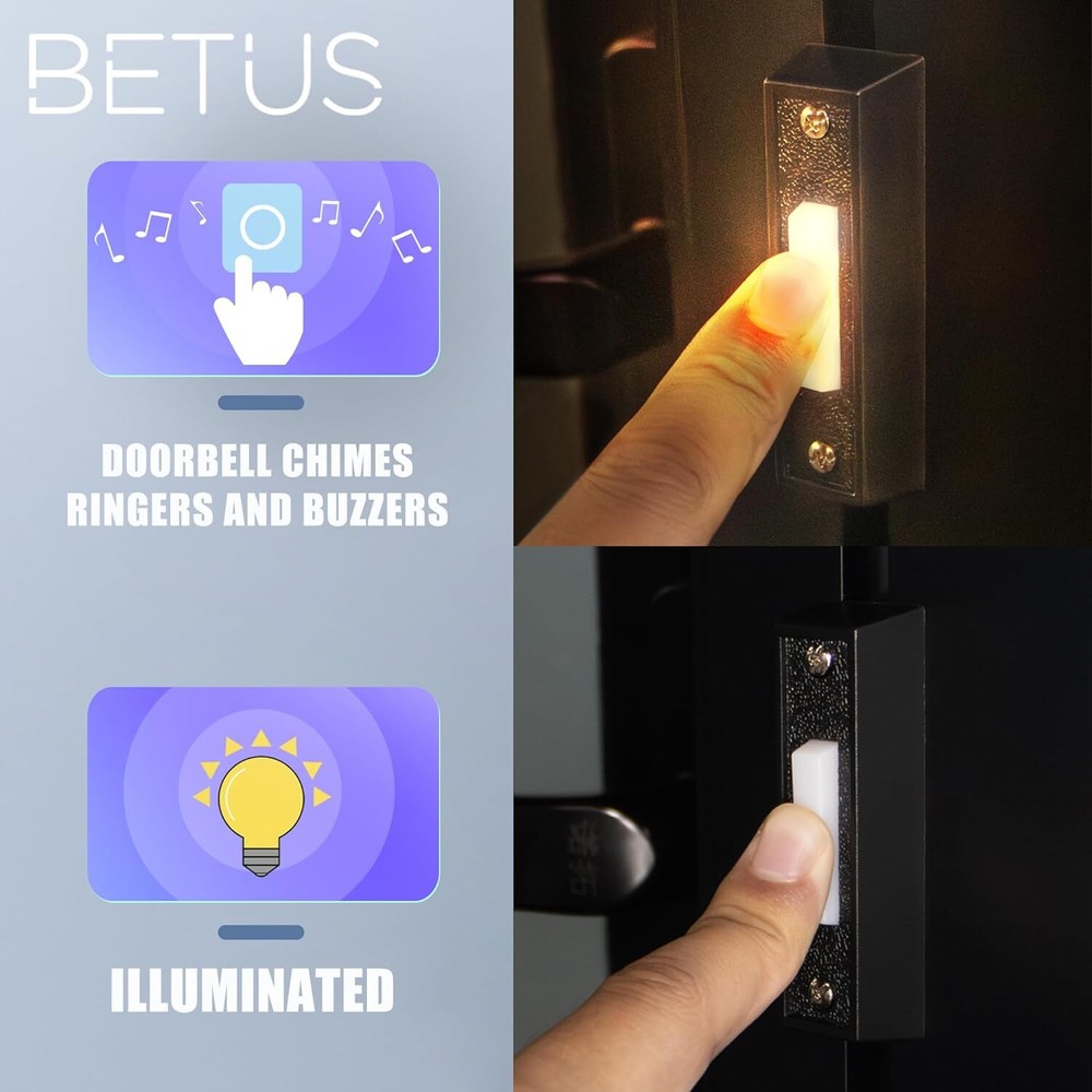 Betus LED Lighted Doorbell Button - Rectangular Wall Mounted Door Push Buttons