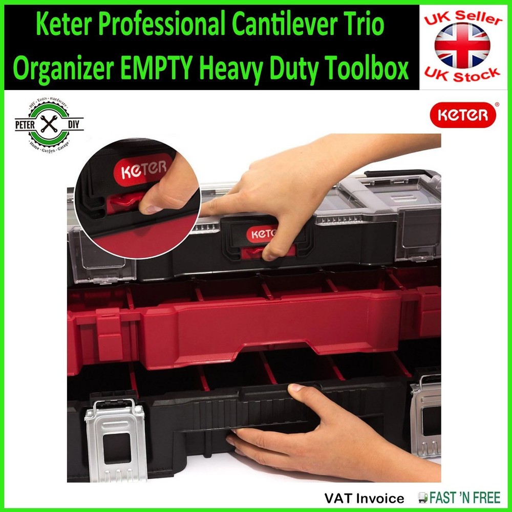 Keter Professional Cantilever Trio Organizer EMPTY Heavy Duty Toolbox