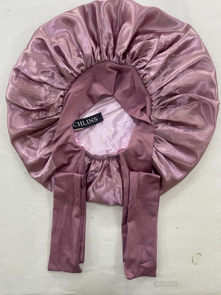 Extra Large Satin Bonnet for Sleeping Jumbo Silk Large, Bean Paste + Pink