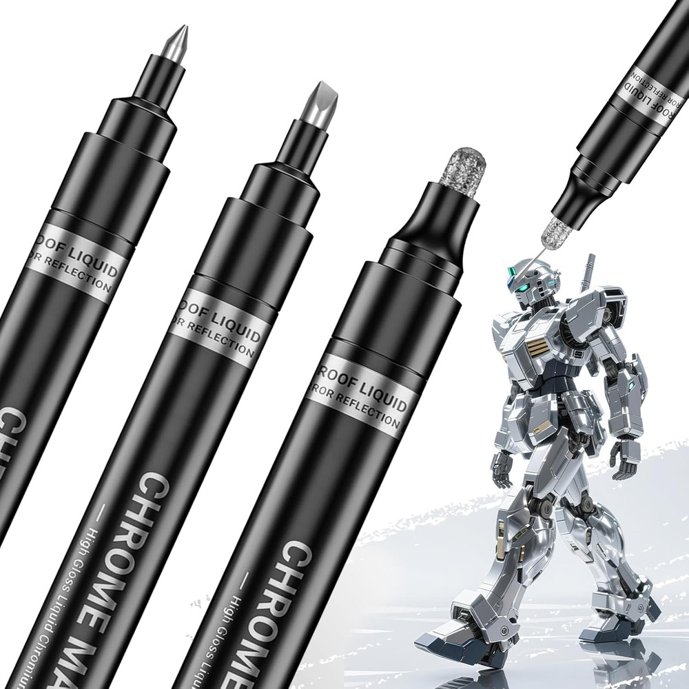 3Pcs Silver Liquid Mirror Chrome Markers, Permanent Reflective Metallic Chrome P