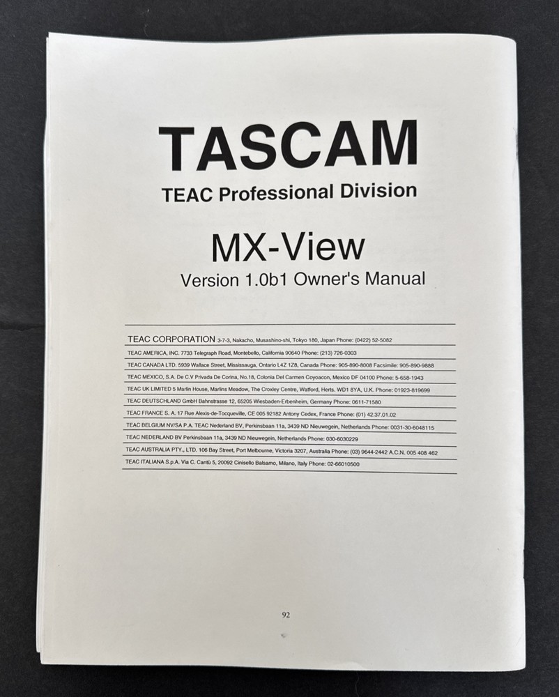 Tascam MX-View Graphical User Interface Owner's Manual Version 1.0b1