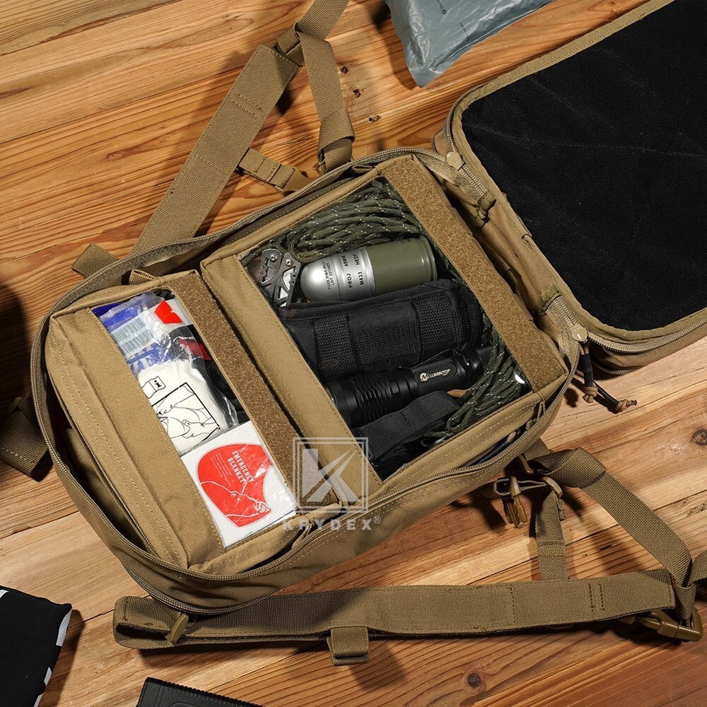 KRYDEX Clear Top Insert Pouch Bag Organizer Hook & Loop Large Coyote Brown