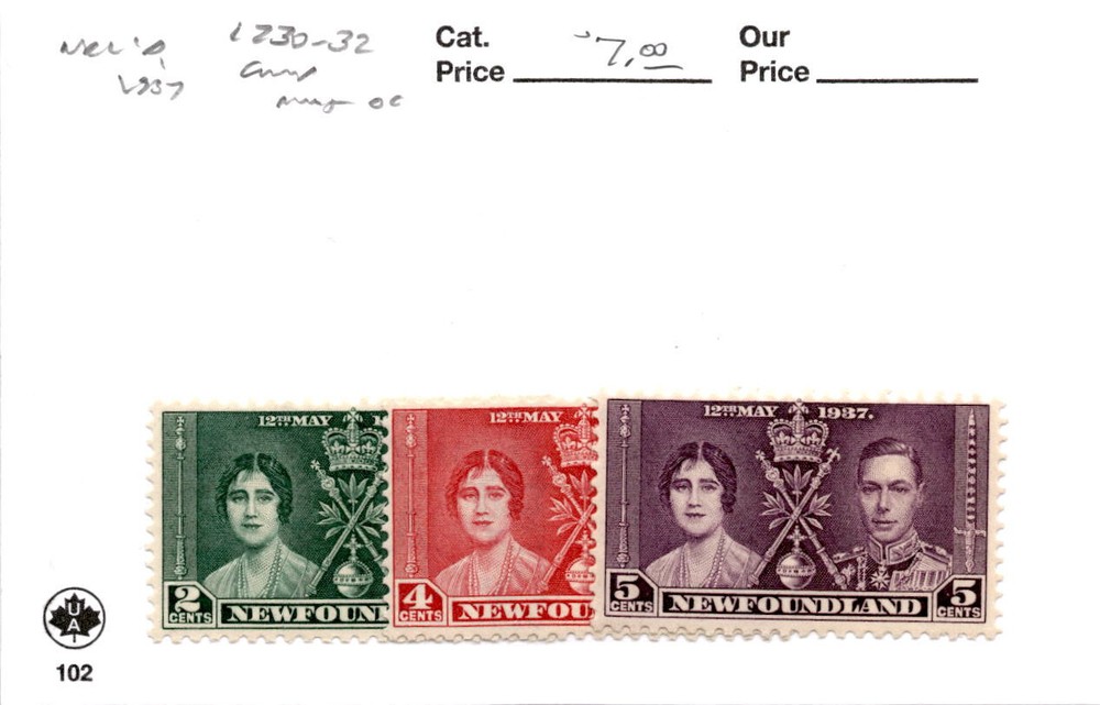 Newfoundland, Postage Stamp, #230-232 Mint Hinged, 1937 (AE)