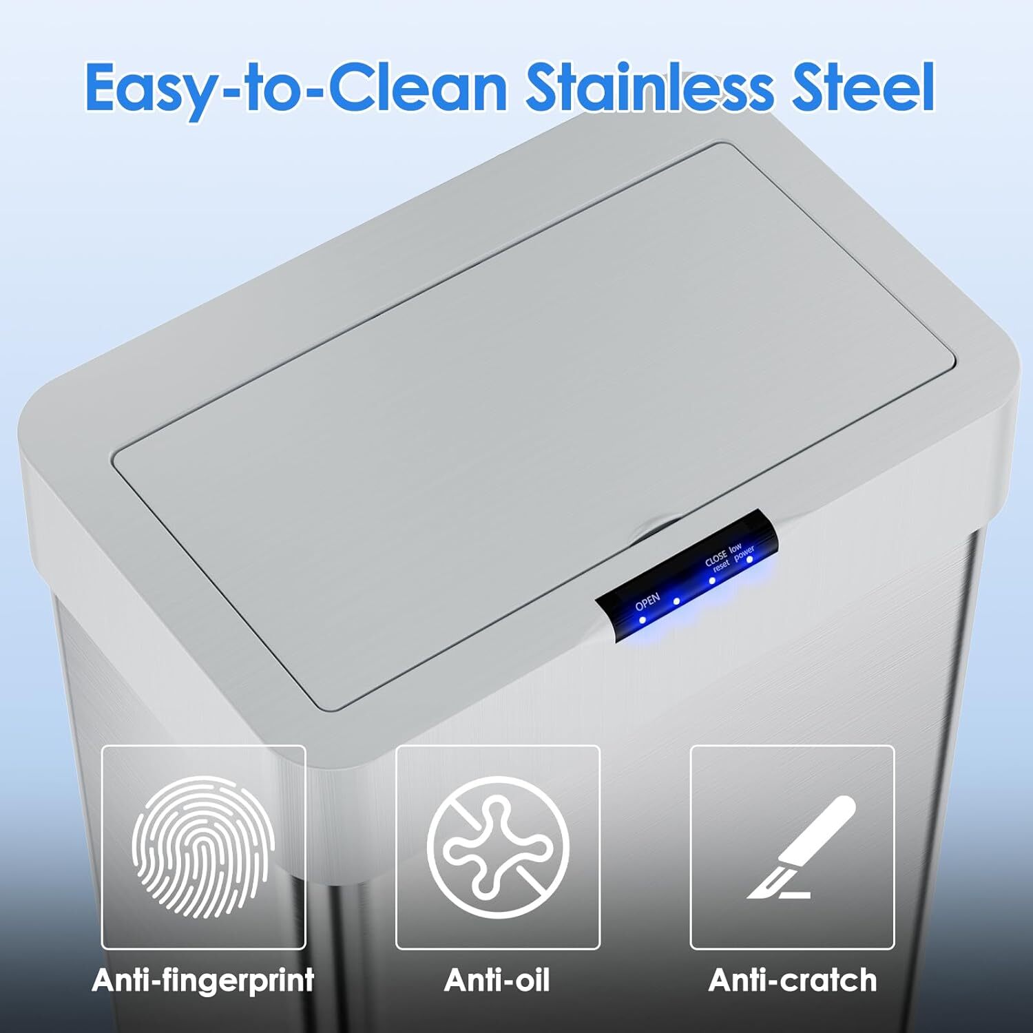 Motion Sensor Kitchen Trash Can Stainless Steel Garbage Can Touchless 21.1 Gal