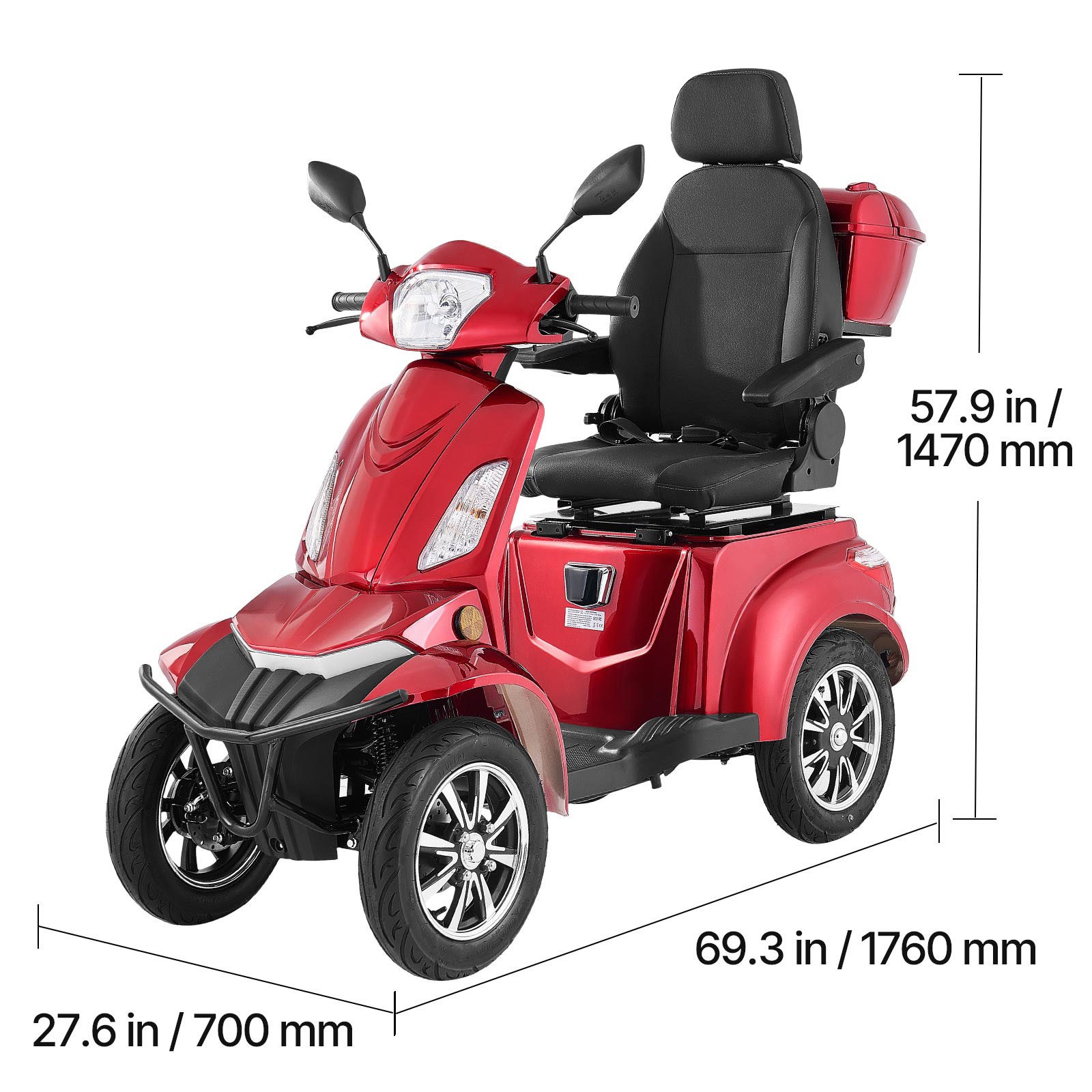 Uimoso Heavy-Duty 4-Wheel Mobility Scooter 21.5 Miles Range 3-Speed, 500lbs Load