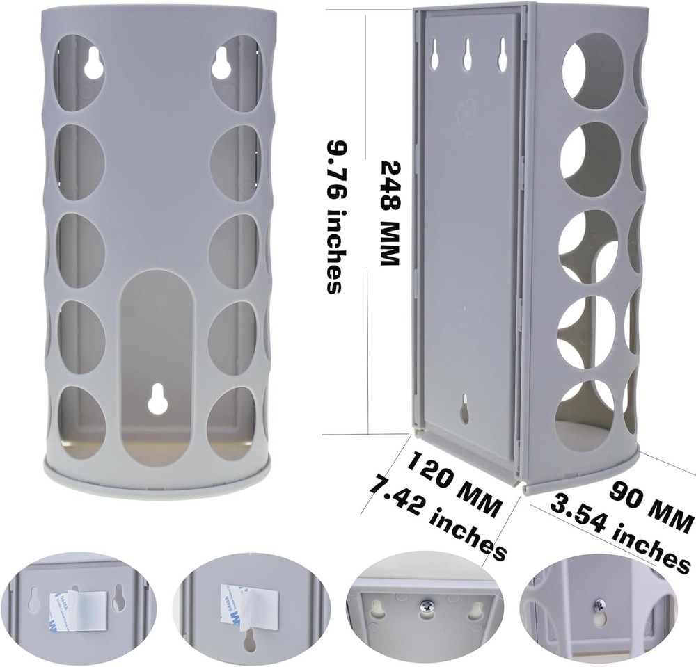 Wall-Mounted Plastic Bag Holder (2 Pack) - small, Small-COOL GREY 5C