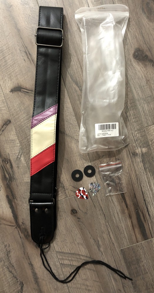 Leather Guitar Strap Adjustable Multicolor With 2 Pick Holders & Picks
