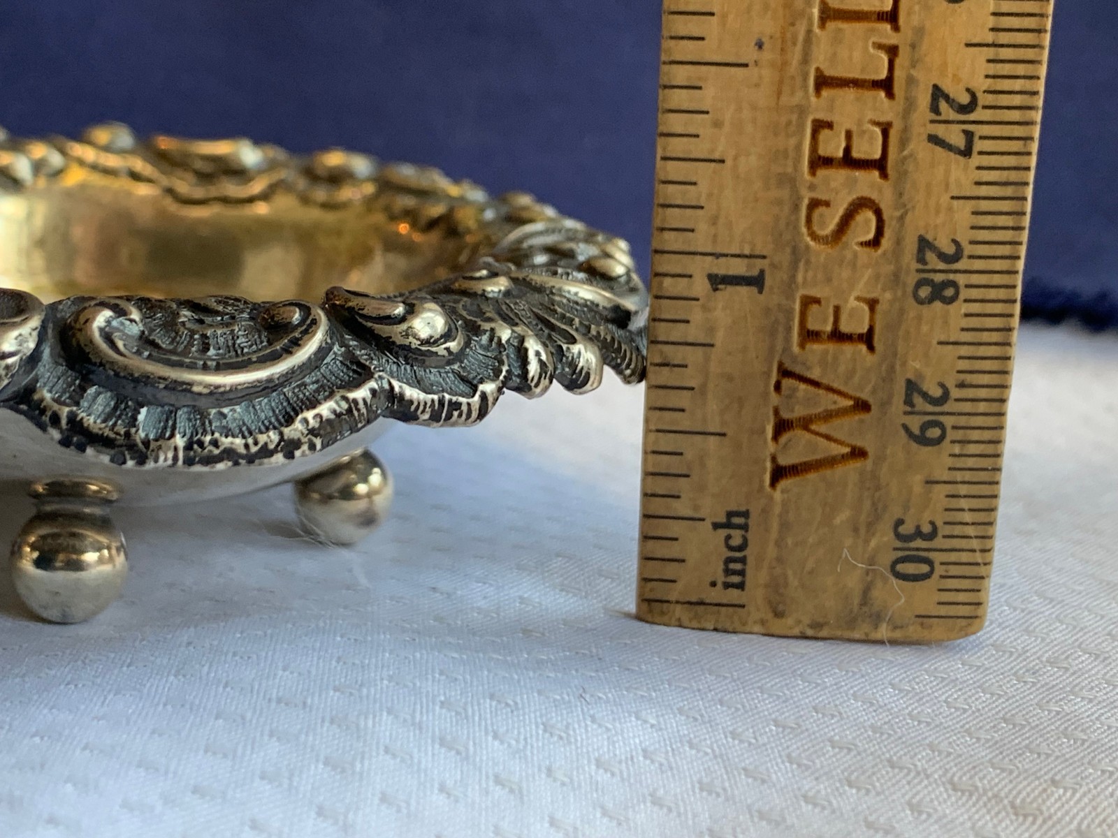 Antique Sterling Silver Condiment Dish Master Salt Cellar 38.9g Floral Repousse