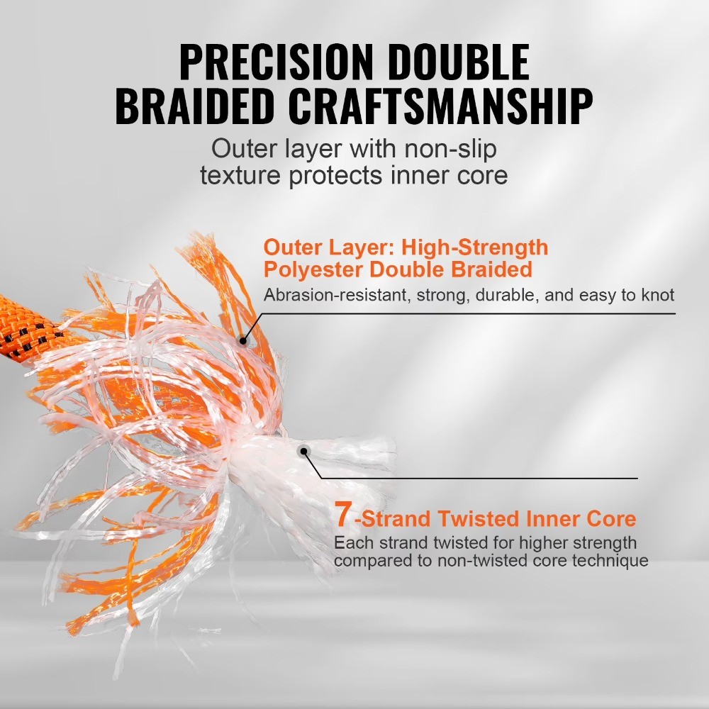 Arborist Tree Climbing Rope Double Braid Polyester 3/8" x 120' 48-Strand