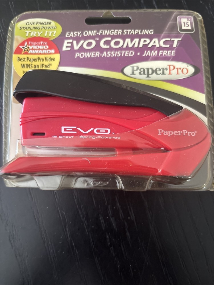 Paperpro Desktop Stapler, EVO 15-Sheet Capacity, Black/Red Spring Powered