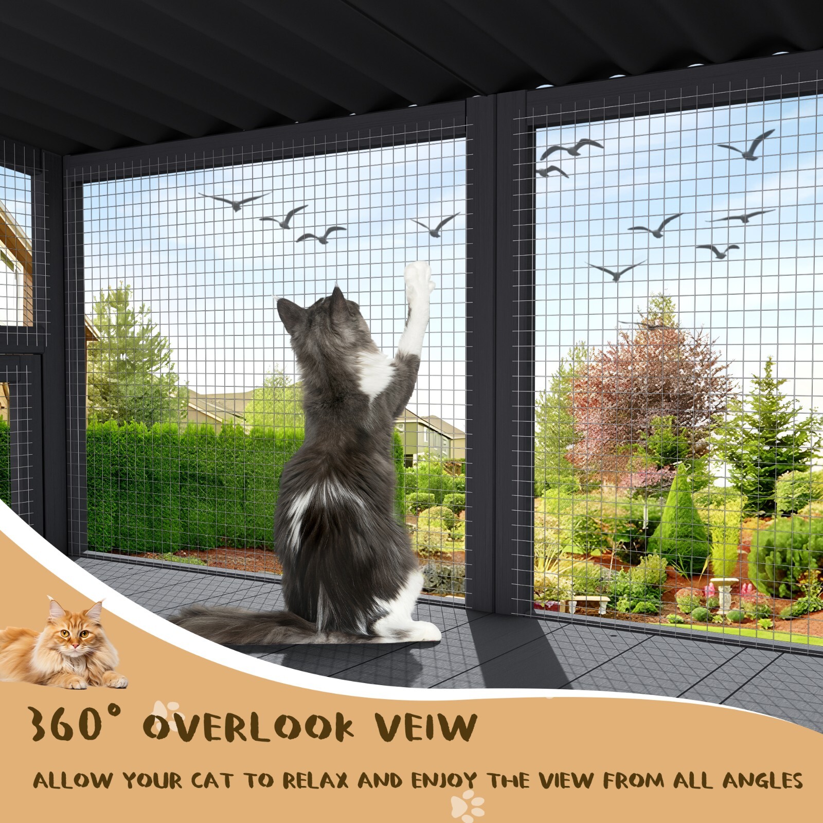 Cat Catio, Cat Window Perch for Large Indoor Cats - Expandable Wooden Cat Window