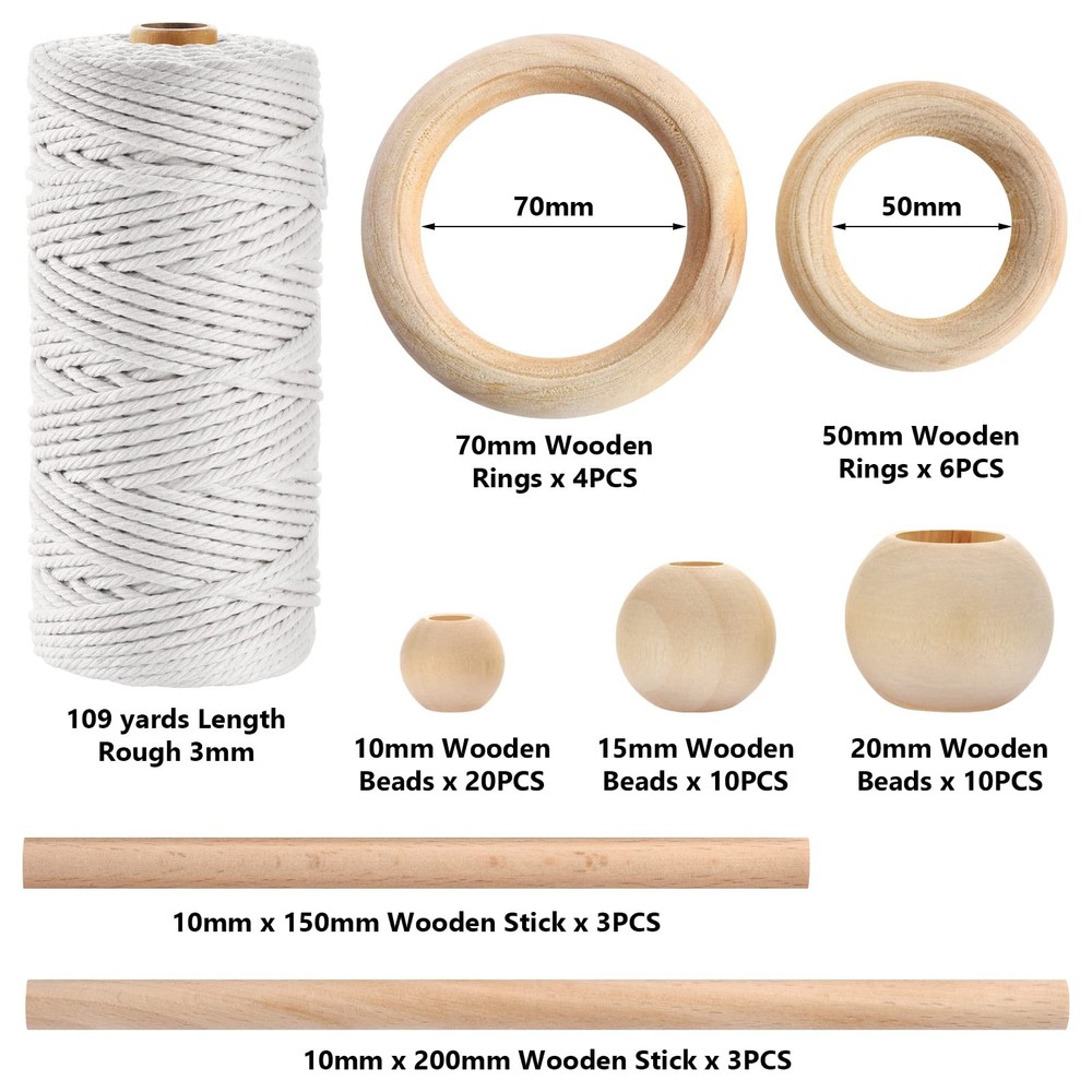 121Pcs Macrame Kit, Macrame Supplies 3mm x 109Yards Macrame Cord for Macrame ...