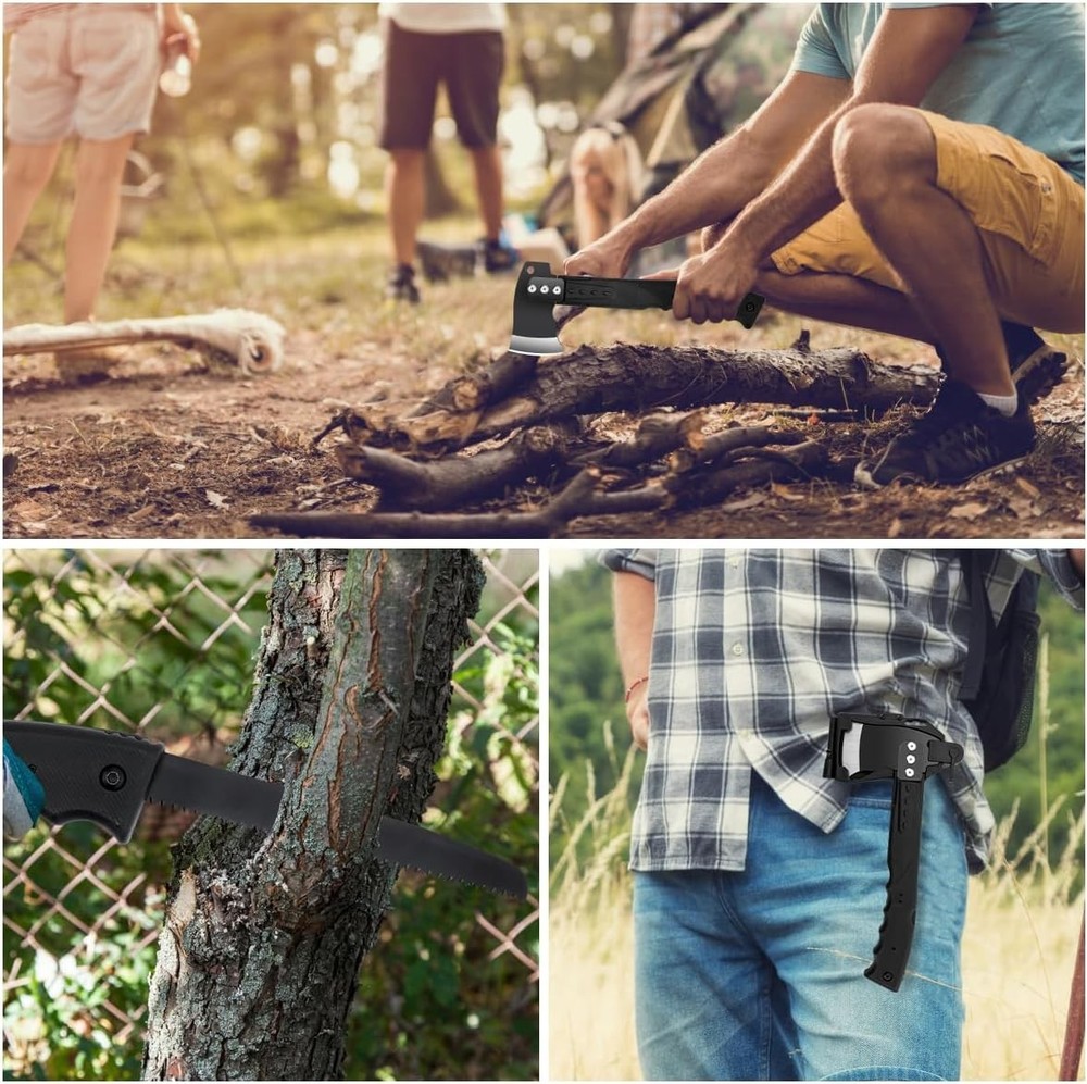 Multifunctional Hammer Head Axe Survival Tactical Tool - Folding Saw, Flintstone