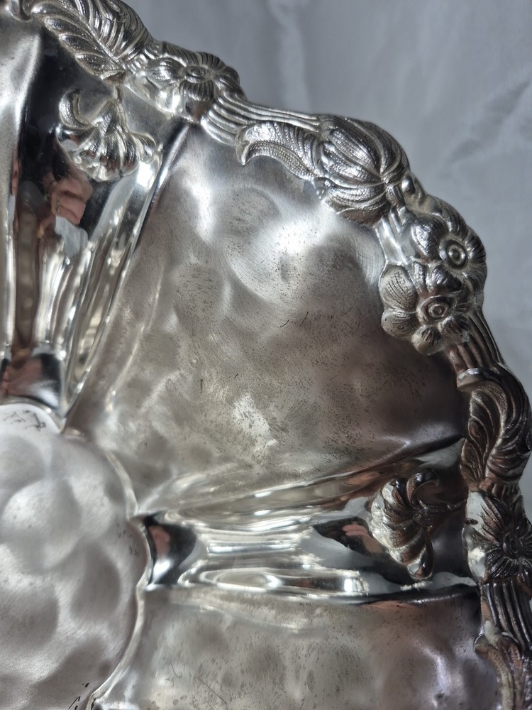 Vintage WMF Germany Ikora EP Silver Plate Floral Footed Serving Bowl 11”