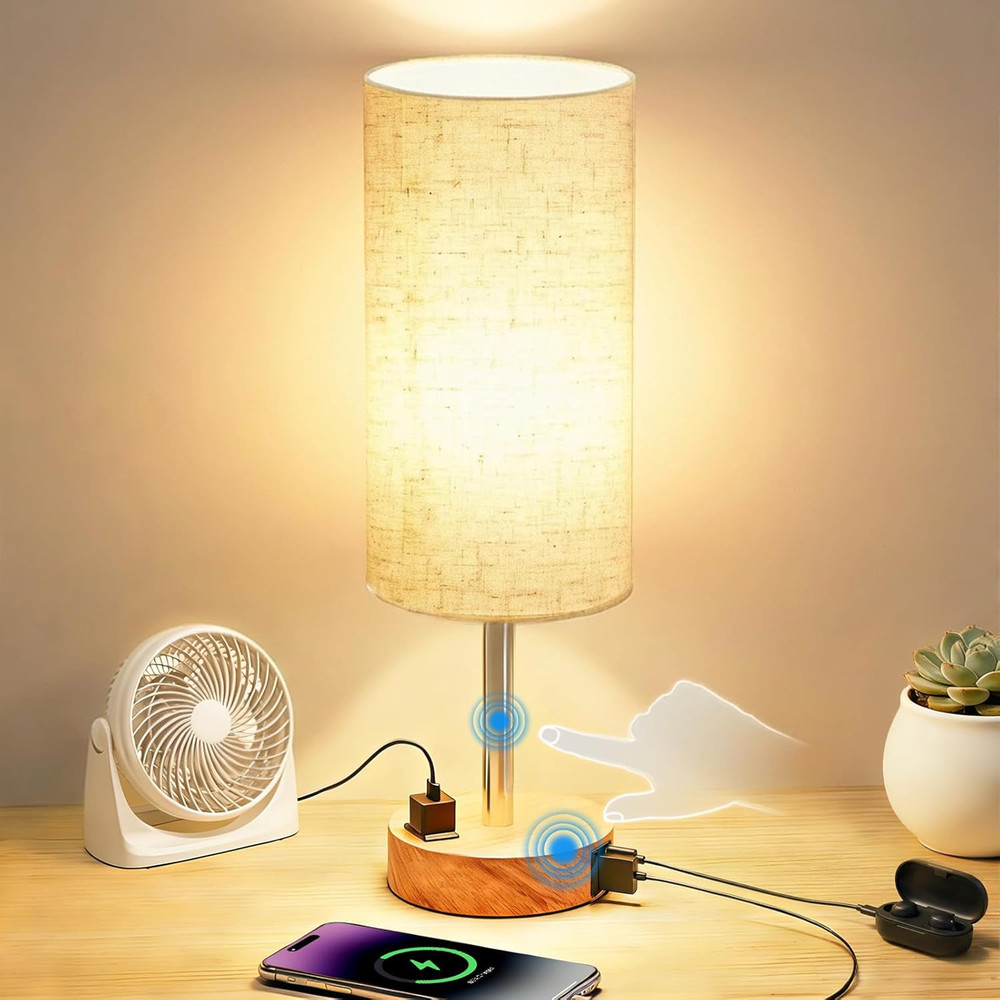 Table Lamp for Nightstand, High-Sensitivity Touch, 3-Level Dimmable Bedside Lamp