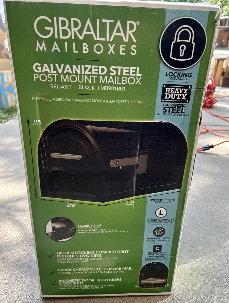 NEW LOCKING Mailbox Black NEVER OPENED Secure Safe LARGE Solar Group 236685