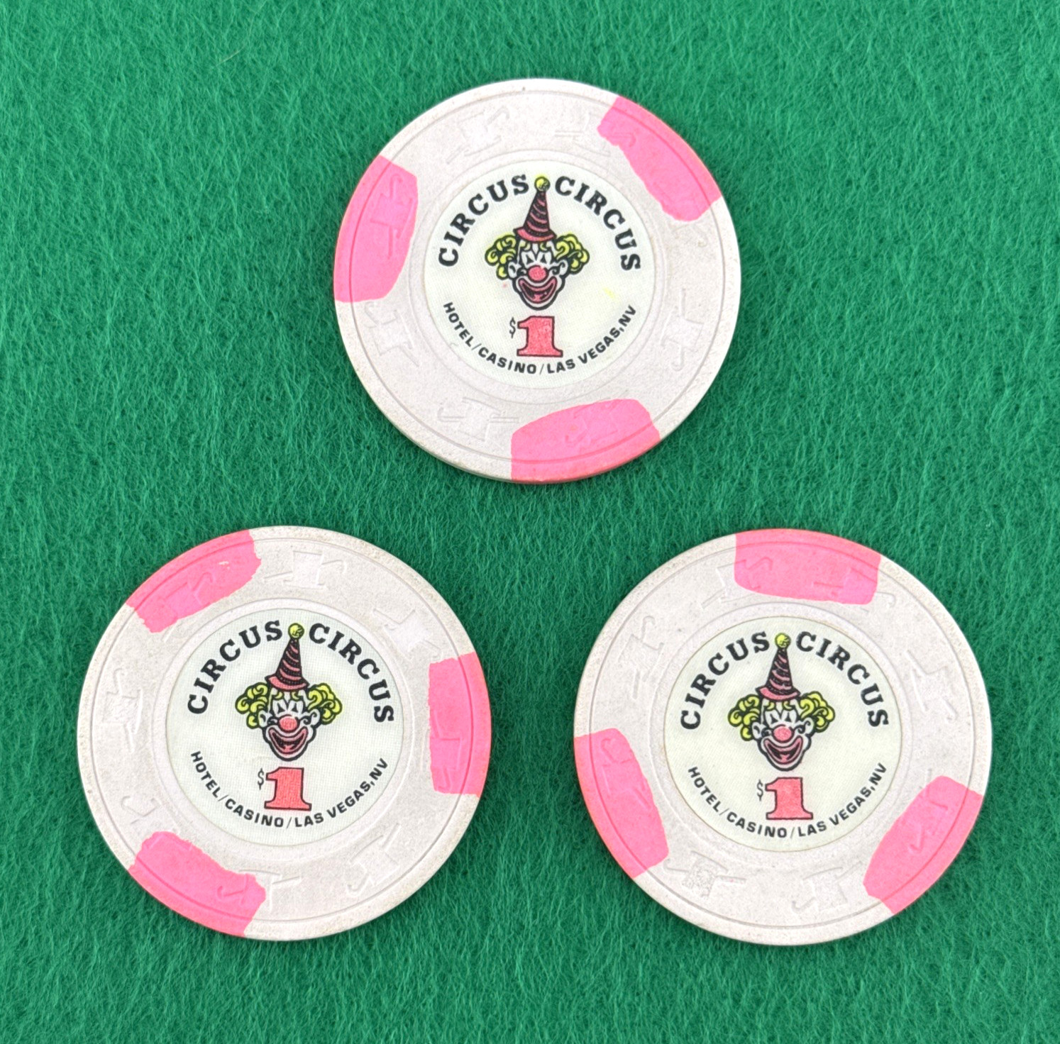 Circus Circus $1 Poker Chips Las Vegas Nevada Casino Gambling Token - Lot of 3
