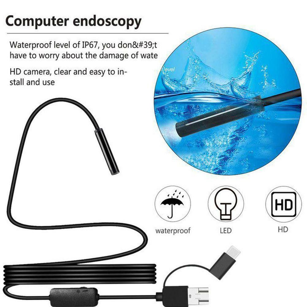 7MM USB Snake Endoscope Borescope For Android Type C HD Inspection Camera Scope