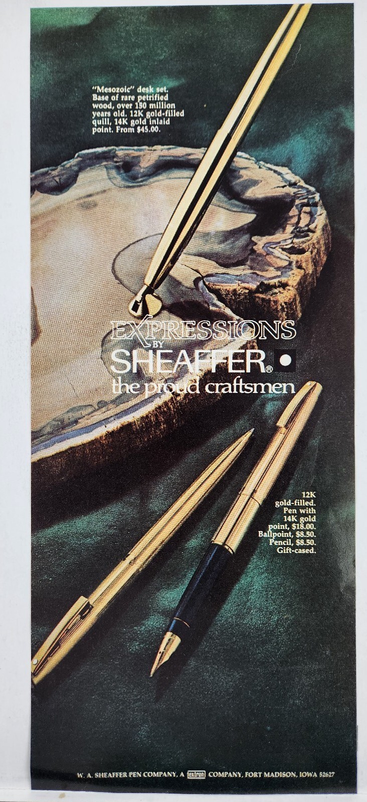 1971 W.A. Sheaffer Pen Mesozoic Desk Set Retro Original Print Ad Life Magazine