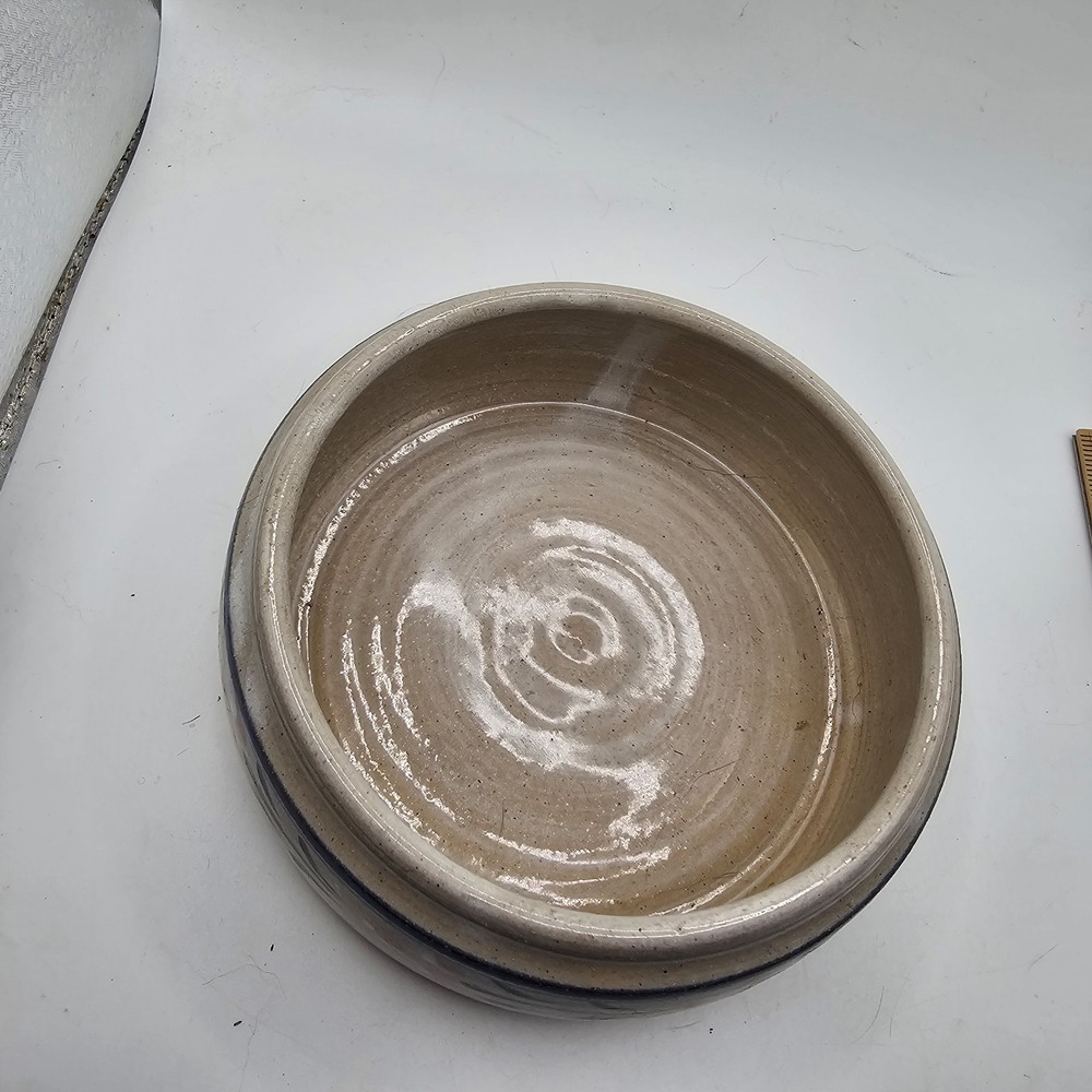 Studio Art Pottery Trinket Dish Bowl Rings With Painted Floral Design Signed