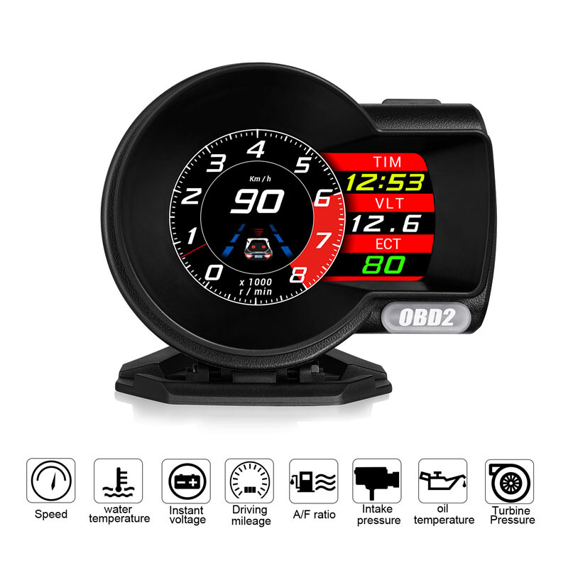 Car Digital OBD2+GPS Head Up Display Gauges Overspeed Speedometer Loop Status US