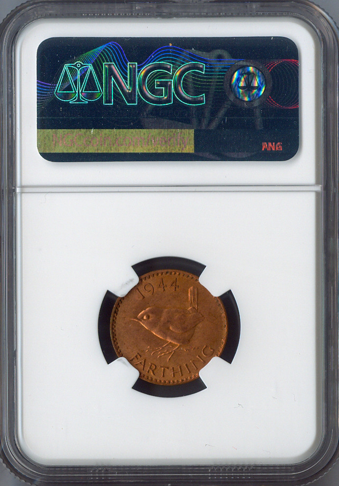 1944 Great Britain 1/4P Farthing NGC MS63 RD Quality ✔️