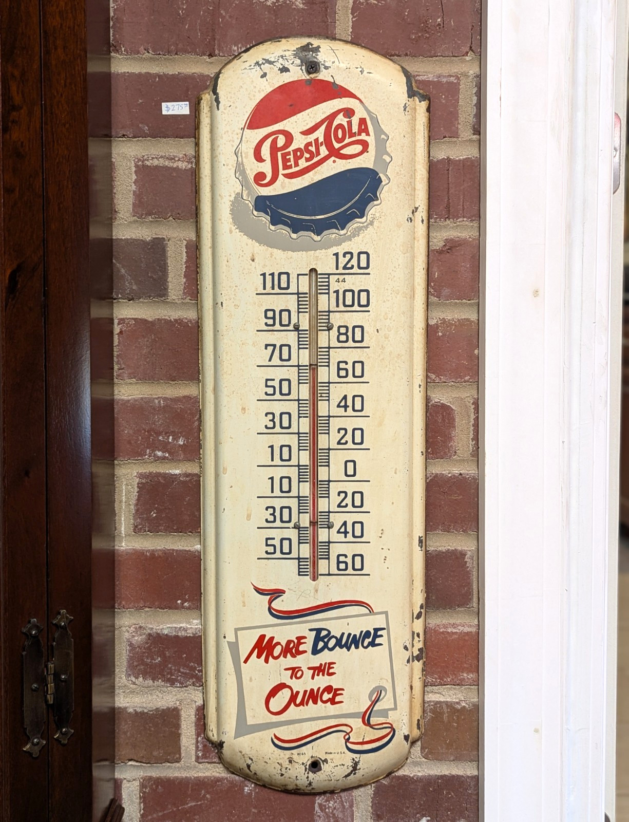 Vintage Pepsi Cola Bottle Cap "More Bounce to the Ounce" Metal Wall Thermometer