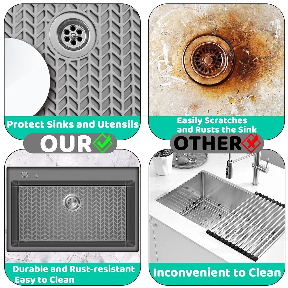 Sink Silicone Protector for Kitchen Sink 26''x14'' ，Back Drain Kitchen Si