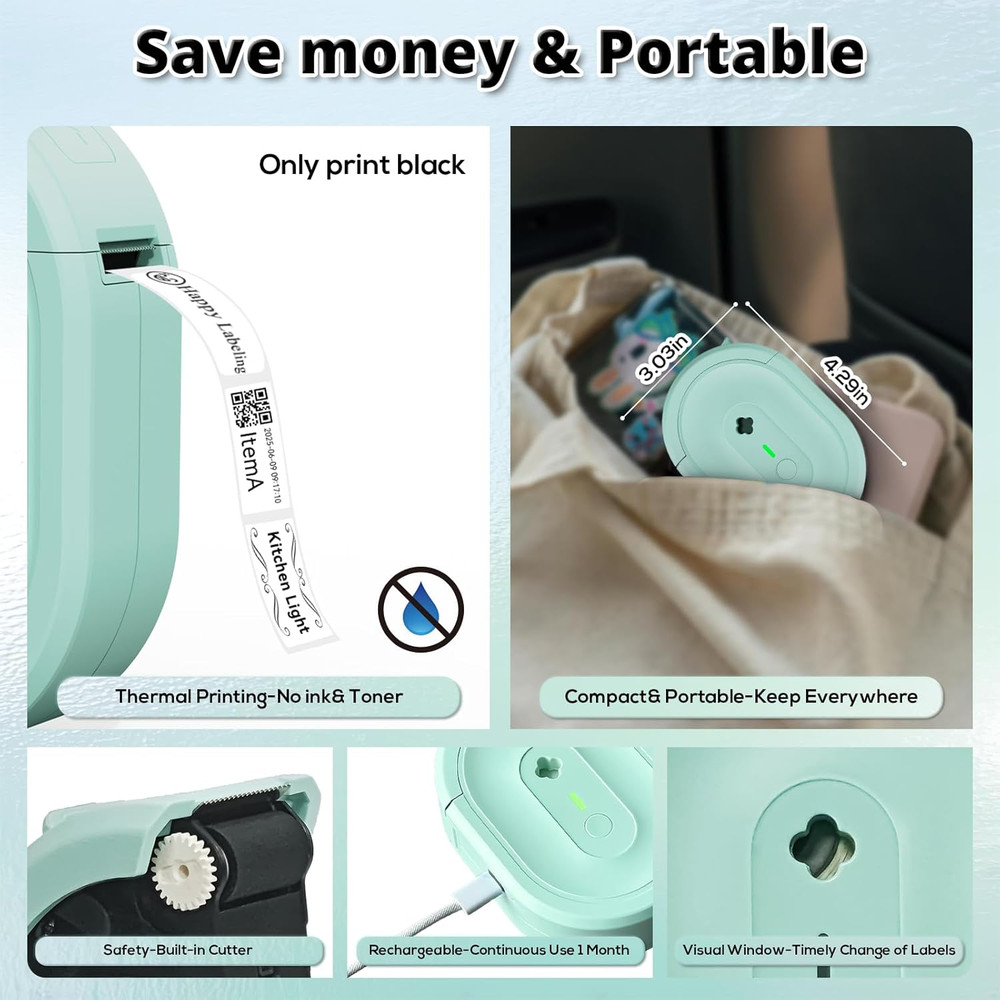 Label Maker Machine with Tape, Portable Bluetooth Label Makers, Inkless Mini Pri