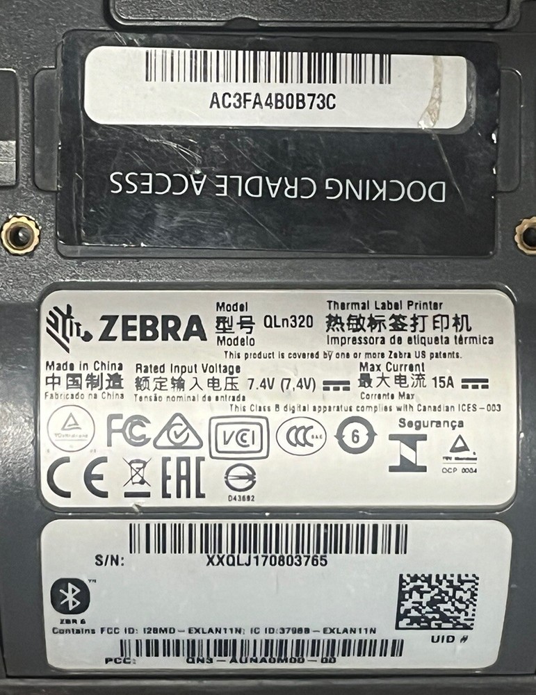 Zebra QLN320 Barcode Printer, WiFi, Bluetooth, Battery & Charging Cable