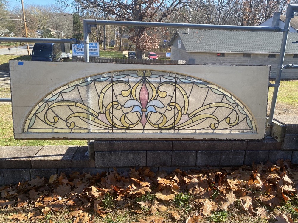 VICTORIAN LEADED STAINED GLASS TRANSOM WINDOW