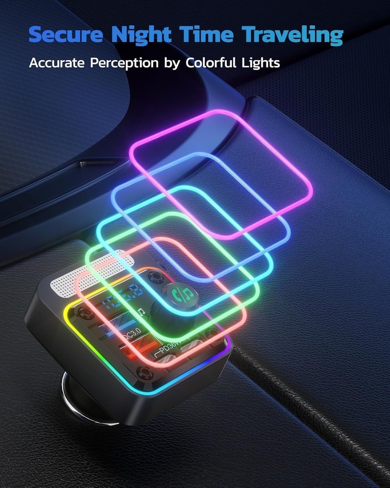 Smart 54W Bluetooth Car Adapter with Fast Charging and Dynamic LED Lights