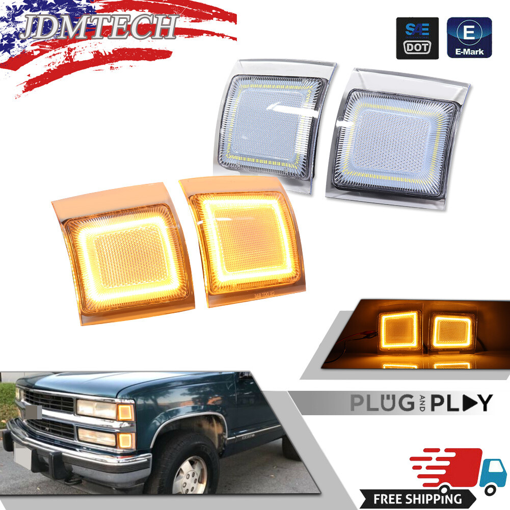 For 1994-1998 Chevy C/K 1500 2500 3500 Clear Amber LED Corner Side Marker Lights