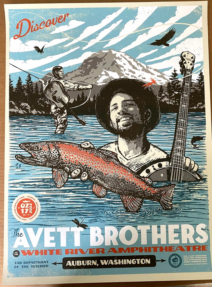 The Avett Brothers Auburn WA July 2022 ScreenPrint Concert Poster Garrett Morlan