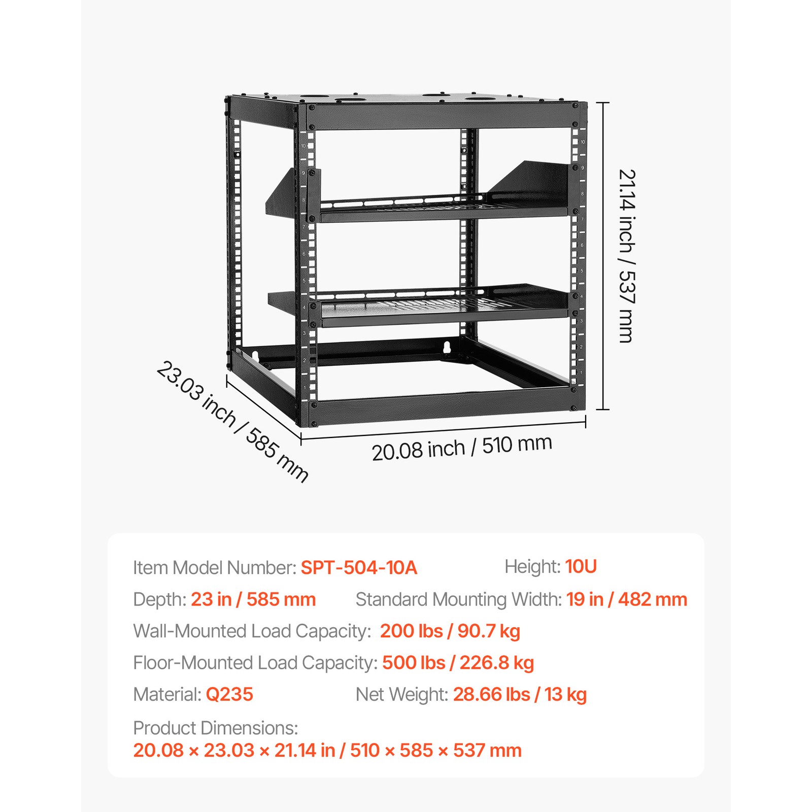 Uimoso 10U Wall-Mount Open Frame Server Rack with Adjustable Shelves